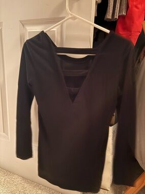 Athleta Black Long-Sleeve with Ladder Back Detail